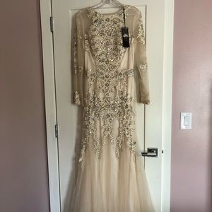 NWT Atria Couture beige/nude sheer sequin dress